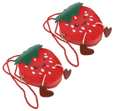 Baluue 2 Stück-Pack Erdbeer Umhängetasche Kinder Kleine Pu Schultertasche mit Verstellbarem Gurt Mädchen Crossbody für Alltag Geschenk
