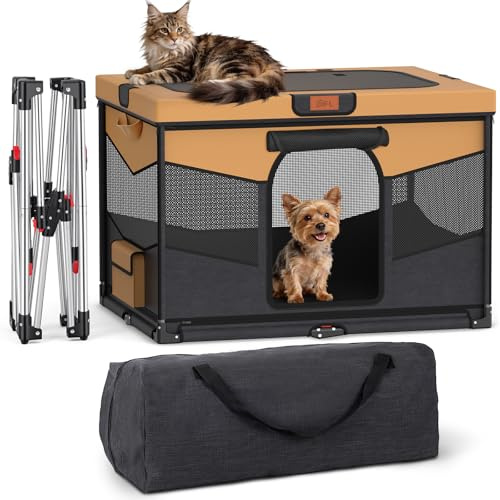 PICK FOR LIFE Faltbarer Welpenauslauf, Edelstahl-Rahmen, Waschbarer Welpenlaufstall mit 40s Schnellfaltung, Hunde Laufstall für Innen & Außen, Katzen & Kaninchen, 81x61x56cm