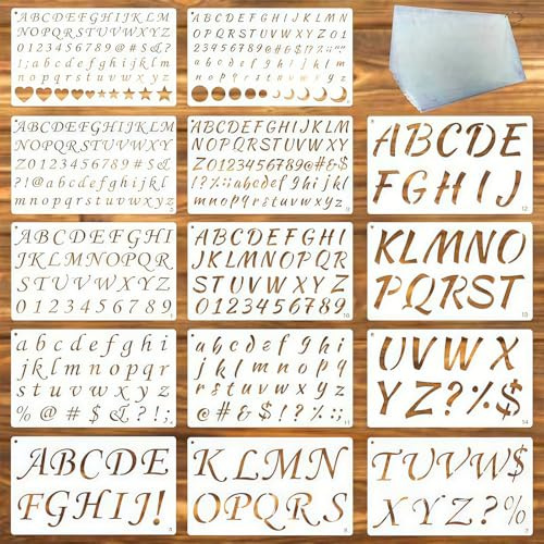 Ruispeed 14-teiliges Kunststoff-Schablonen-Set – Buchstaben & Zahlen in 1/2, 3/4, 1 und 2, ideal zum Malen und Basteln