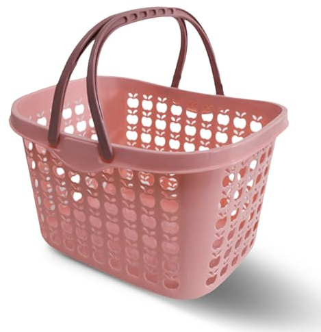 BESPORTBLE Cestino per la Spesa in Plastica Manico Cesto Portafrutta Medio Rosa Contenitore Portaoggetti Versatile per Cucina e Conservazione Alimenti per Supermercato e Raccolta Frutta