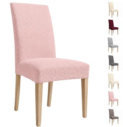 VKZ Stuhlhussen 2er Set Stretch Stuhlbezug, Stuhlüberzug Hochlehner für Esszimmer Stuhlhussen, Hussen für Stühle, Waschbar für Küche Wohnzimmer,Rosa