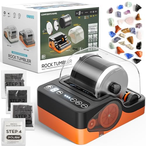 Professional Rock Tumbler Machine, Rocks Polishing Machine Kit with Noise Reduction Cover for Kids, Adults & Rock Collector, 3-Speed Motor & 9-Day Timer, Geology Hobby Toy Gift (Orange 2026 Upgrade)