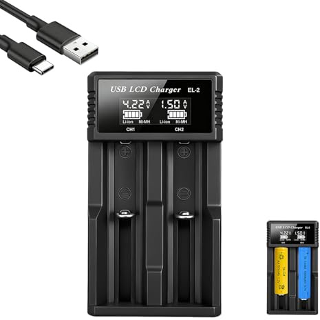 Accu 18650 laddare, 2 kortplatser LCD-display Li-ION batteriladdare | 2 fack uppladdningsbar batteriladdare 3,7 V Li-ION elektroniskt batteri för 26650 21750 20700 18500 18490 AA AAA C