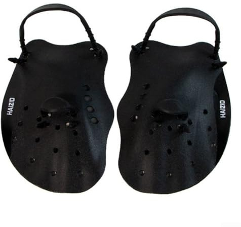 Palas de natación para niños con diseño de hoja ancha, guantes de mano ajustables para un mejor control y entrenamiento de la parte superior del cuerpo (negro)