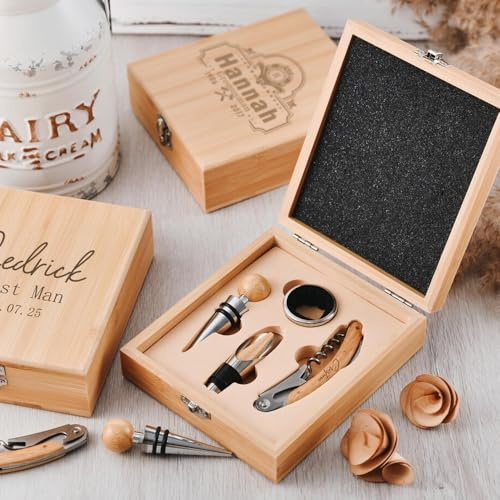 Juego de herramientas personalizadas para abridor de vino, regalos para padrinos de boda, fiesta, sacacorchos con caja de regalo, regalo de decoración de boda (1 unidad)