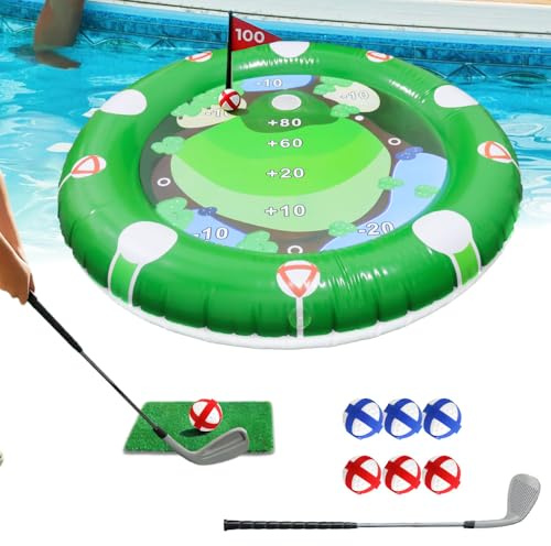 SKIKHN Giocattolo gonfiabile per piscina da golf, set di allenamento con 1 mazza da golf e 6 palline, giochi d'acqua galleggianti, per adulti e famiglie