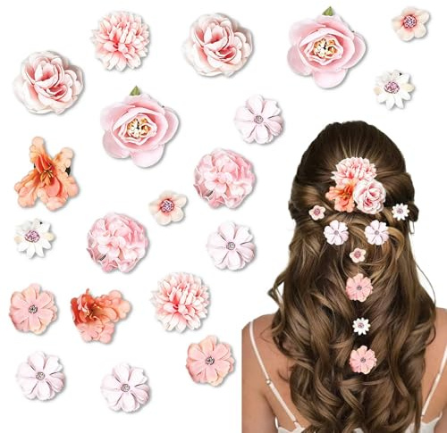 FOSDICK 20 Piezas Flores Artificiales Pinzas Pelo Mujer, Hawaianas Horquillas Pelo Mujer, Hair Clips de Flor, Flores de Tela Hair Clip, Boho Pinza Flor para Mujeres y Niñas Fiestas, Playas, Bodas