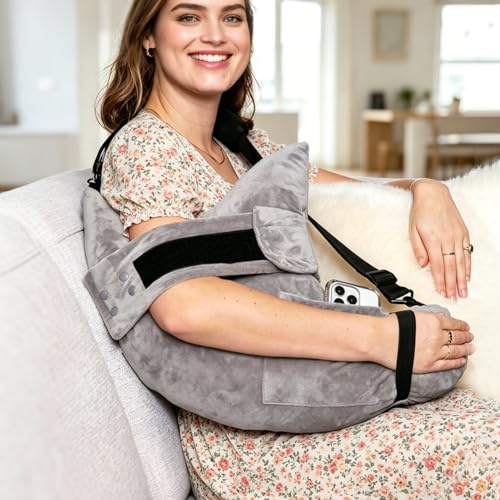Zinueen Cojín de brazo giratorio para alivio del dolor, cojín de apoyo para hombros quirúrgicos y rehabilitación, con correas ajustables, fijación de 2 puntos, utilizable por ambos lados