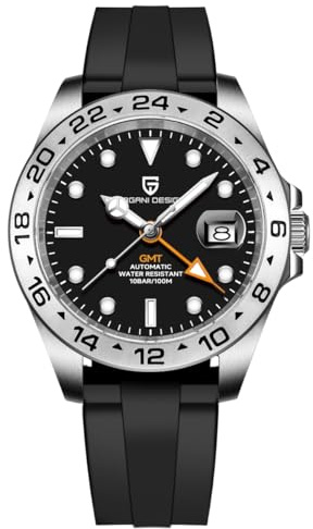 Pagani Design, Orologi da uomo automatici meccanici GMT 42mm, sportivi, impermeabili, in acciaio inossidabile con vetro zaffiro, orologio da polso, R-nero, Casual