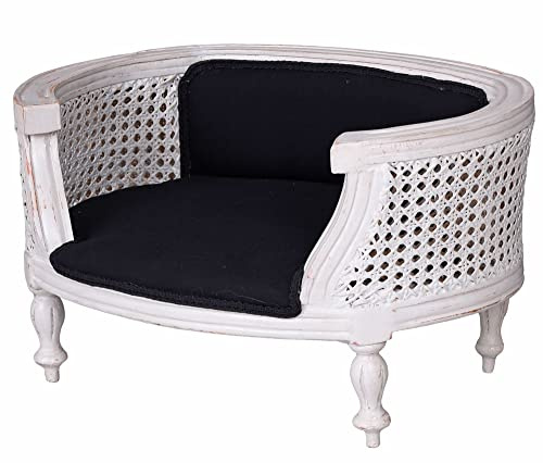 PALAZZO INT Barock Hundebett „Marie Antoinette“ | Handgearbeitetes Hundesofa aus Holz mit Patina | Luxusmöbel für kleine Hunde wie Mops, Bully & Co. | Maße ca. 70×47×40 cm