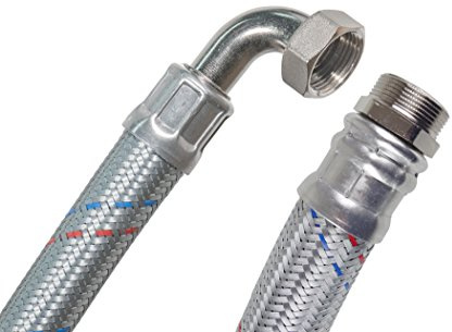 SFX® Panzerschlauch 200cm DN25-1 Zoll AG x 1 Zoll ÜM mit 90 Grad Bogen Stahldraht Umflechtung Flexschlauch 2000mm