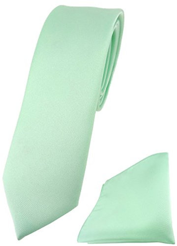 TigerTie Herren Krawatte – schmale 5,5 cm Krawatte Designer Einstecktuch in mint einfarbigem Design, ideal für Geschäftstermine, festliche Anlässe und die Freizeit