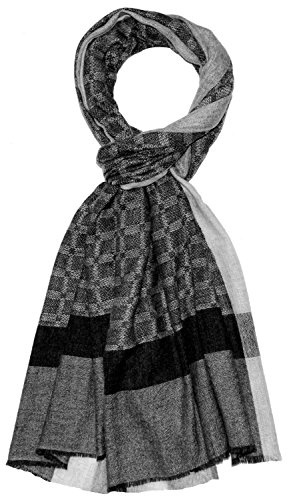 Lorenzo Cana Sciarpa da Uomo 100% Cashmere - Panno in Fibra Naturale, A Scacchi Nero-Grigio-Bianco, 70 x 200 cm