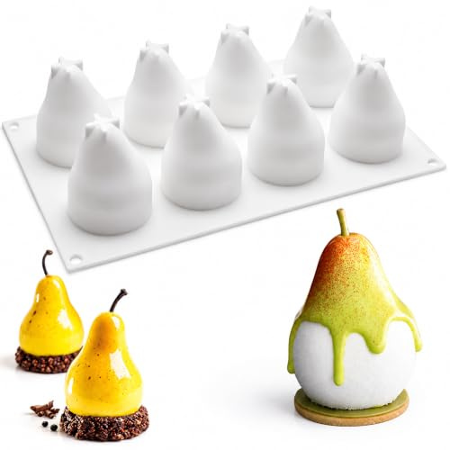 OCPO KITCHEN Birnenform Silikon, Silikon Dessert Formen, Silikonform Birne Kuchenform und Frucht Geformt, Kuchenform Dekoration Gebacken für Schokolade Küchle Mousse Pudding Gelee DIY (8 Hohlräume)