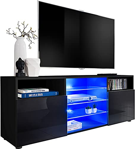 TV Lowboard T38 | Karkasse inchwarz Matt/Front inchwarz Hochglanz | 140 x 53 x 35 cm | Schlafzimmer, Wohnzimmer | Stil Modern