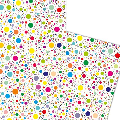 ArtUp.de 5 Bögen Geschenkpapier mit fröhlichen bunten Punkten Polkadots für tolle Geschenke super DIY Bastelbögen stabile Qualität Bogengröße DIN A2 (42 x 59 cm)