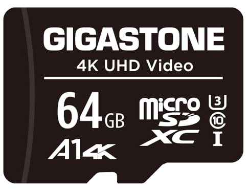 GIGASTONE 64GB Micro SD Card, 4K UHD Video, Surveillance Security Cam Action Camera Drone Professional, 90MB/s Micro SDXC UHS-I A1 Class 10, with Adapter