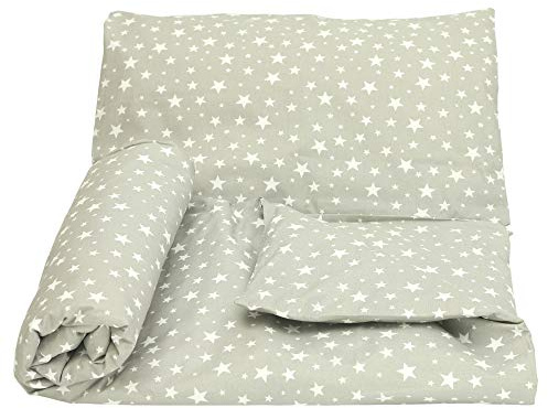 OLO Olobaby Reversible Cot Duvet/Quilt Cover and Pillowcase Set 2 pcs 100% COTTON (White little stars/grey, 135 x 100 cm)