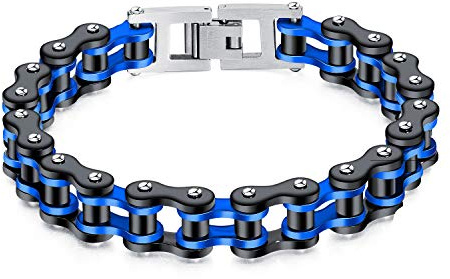 ATEIELLI herrarmband rostfritt stål tvåfärgad cykelkedja svart armband män gåva JWB300, 22 centimeters, Rostfritt stål