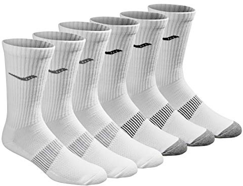 Saucony Men's RunDry Mesh Ventilating Comfort Fit Performance Crew Socks, Available in L-XL (3, 6, 12, White (6 Pairs), Large