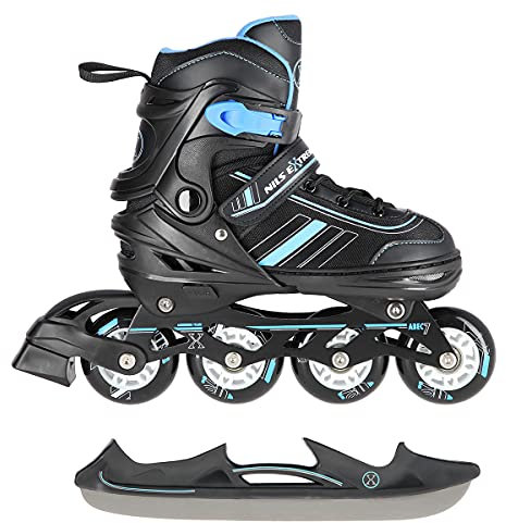 2-i-1 Inlineskates/skridskor Nils Extreme Spirit svart/blå ABEC7 stl. 34-38 justerbar