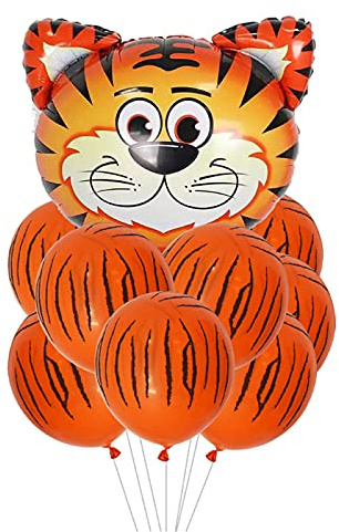 ballonfritz® Tiere Safari Dschungel Ballon 11 tlg. Set - XXL Tiger Kopf Luftballon 55x55x20cm als Geburtstagsgeschenk, Party-Deko oder Überraschung
