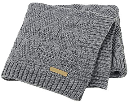 Surwin Strickdecke Babydecke Kuscheldecke Baumwolle, Mädchen und Jungen Babys Gestrickt Kinderdecke Freien Krabbeldecke Perfekt für Kinderwagen Babybett (80x100cm,Grau)