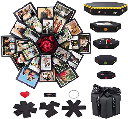 Explosion Box - Caja de regalo creativa de 6 caras, 18.5 x 18.5 pulgadas, álbum de fotos hecho a mano, álbum de recortes, regalo sorpresa de cumpleaños, boda o día de San Valentín (caja de explosión
