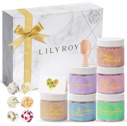 LILY ROY Spa Bath Gift Baskets Set Perfume Gift Box for Bath and Body 15 Pieces Epsom Salts Bath Bombs Spa Gifts for Women Parents Mothers Day Sp Kit