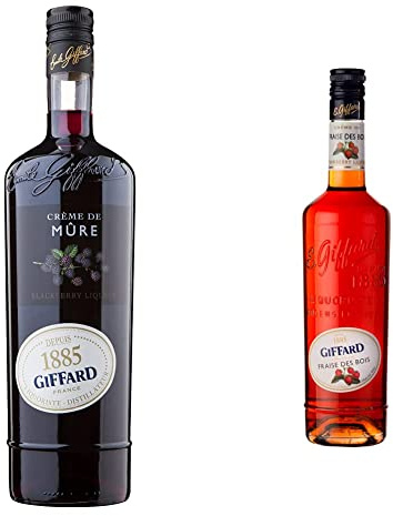 Giffard - Crème de Mûre - Crème de Fruits - Recette Française - Fruitée et Puissante - 1 Litre & Crème de Fraise des Bois et Fraise - Crème de Fruits - Recette Française - Fruitée et Intense - 70 cl