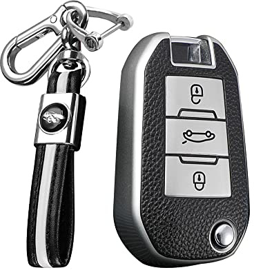 KUNIO Klapp Autoschlüssel Hülle Cover Passt für Peugeot 3008 308 RCZ 508 408 208 301 2008 407 307 4008 2008 für Citroen C4 Cactus C5 Zubehör TPU Schlüsselanhänger Schlüsseletui Schutzhülle Silber