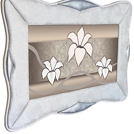 oggettando Bild Blumen Seerosen Rahmen Schwalbe aus weißem Kunstleder, Möbel Wohnzimmer Schlafzimmer Küche Büro Bar Restaurant nützlich, originell und billig (90 x 60)
