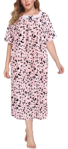 Camicia da notte da donna, taglie forti, a maniche corte, da notte, oversize, con stampa, comoda biancheria da notte XL-5XL, Stampa C-leopard, XL