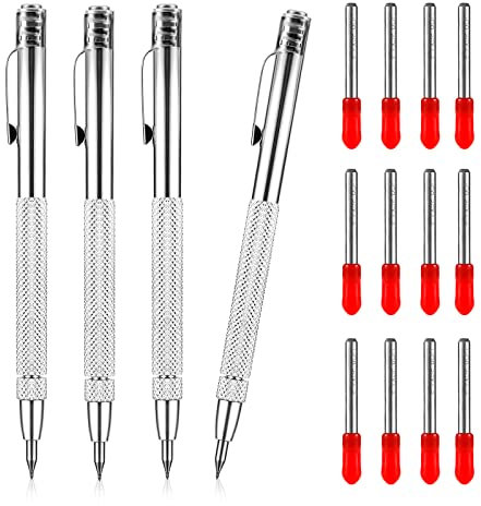 KINBOM 4pcs Tungsten Carbide Scriber, Aluminium Carbide Scriber Pen with Magnet, Etching Engraving Pen with Clip Scribe Tool with Extra 12 Replacement Marking Tip for Glass/Metal/Ceramics Sheet