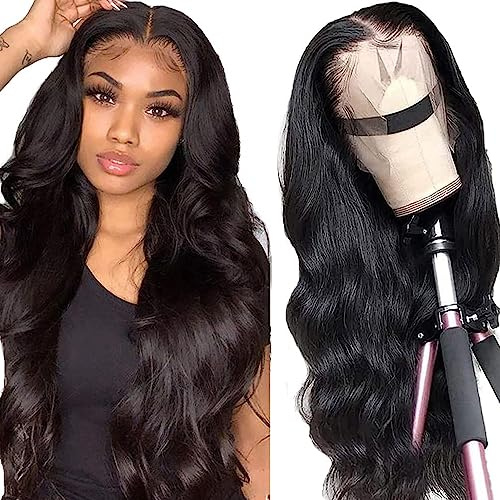 Perruque Bresilienne Cheveux Humain 13x4 Body Wave Lace Frontal Wig Perruque Femme Naturelle Brésilien Bouclée (16 Pouces) 150% Density Glueless Wig Human Hair for Black Women Couleur Naturelle