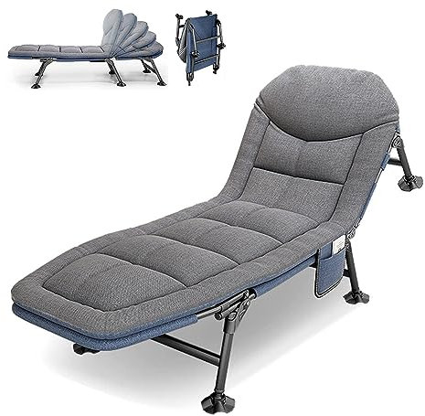 OVLRIJP Liegestuhl Klappbar Sonnenliege Gartenliege, Feldbett Klappbar Campingbett mit mit 6 Rutschfesten Füßen, Campingliege Faltbar für Garten, Camping, Reisen, 190x67x38cm (Grau)