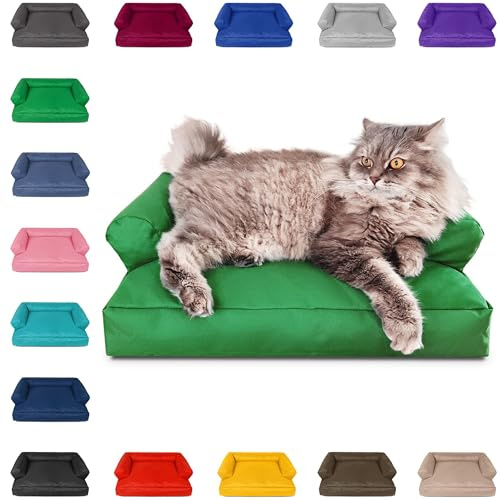 PATCH HOME Katzenbett – Oeko-TEX Zertifiziert – Katzenmöbel – mit recyceltem Styropor gefüllt – Katzensofa – Made in Germany – 50x40x15 cm – Grün
