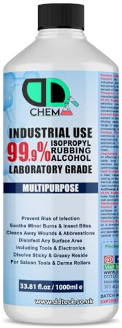 DD Teck Isopropyl Alcohol 99.9% Pure Lab Grade IPA – Rubbing Alcohol Cleaner & Disinfectant for Phones, Electronics, Windows, Glass & Appliances – Multi-Purpose Degreaser Solvent (1000ml Cap)