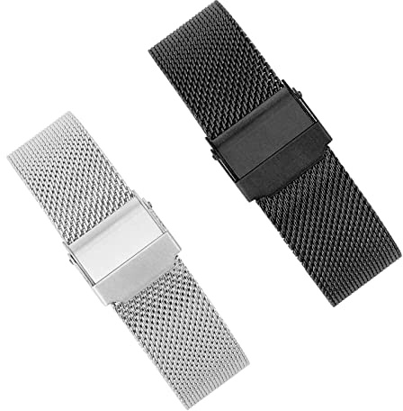 Smartwatches Armband 2ST 10mm-22mm Milanaise-Uhrenarmband Aus Gewebtem Metall Schnellverschluss-Ersatzarmband (Color : Silver+Black, Size : 17MM)