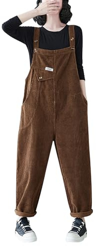 semen Womens Vintage Classic Corduroy Dungarees Pants Casual Loose Sleeveless Bib Overalls Long Jumpsuit Baggy Trousers with Pockets