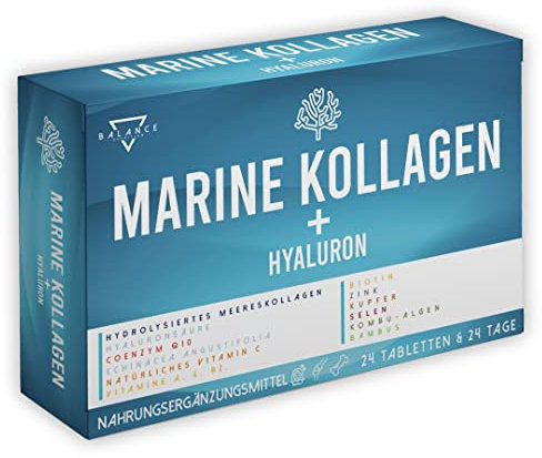 MARINE COLLAGEN | Collagen Kapseln Hochdosiert | Kollagen Hydrolysat mit Hyaluronsäure | Haut Vitamine, Bindegewebe Straffen, Gelenke, Knochen | mit 15 Wirkstoffen, 100% natürlich