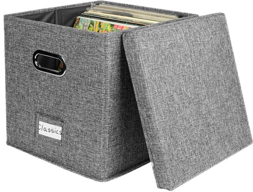 Contenitore per dischi in vinile, supporto per LP con coperchio, impilabile e portatile, per riporre album, da ufficio, scatole con coperchio per gli amanti dei dischi in vinile