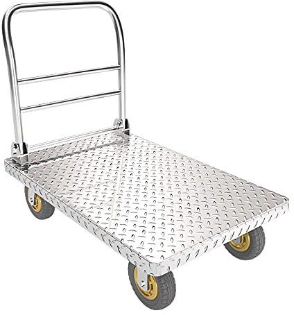 Handkarre, Stahl-Plattformwagen mit klappbarem Griff, einfache Lagerung, rollender Flachbettwagen für Zuhause, Büro, Lager, beweglicher Handkarren, Mehrzweckwagen (Größe: 90 Nylonbremse)