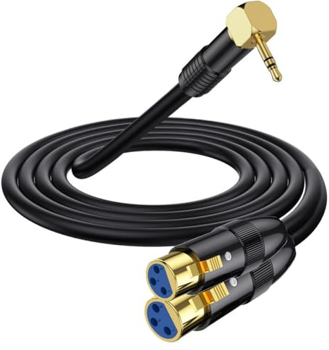 Cavo splitter Y da XLR a 3,5 mm, angolo rettangolare 90 Deg 3,5 mm Mini Jack Stereo maschio su 2 XLR femmina microfono maschio, 1/8 pollici TRS a Dual XLR femmina cavo per laptop, fotocamera (1,8