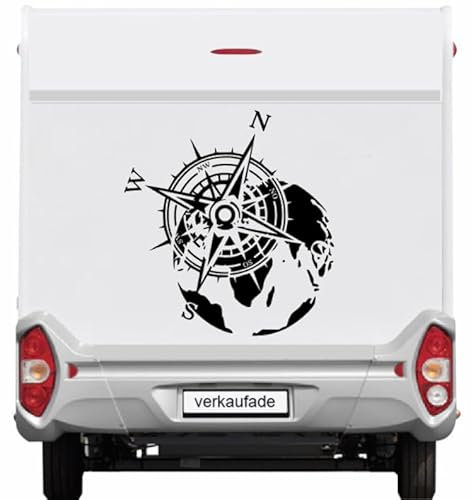 Kompass Aufkleber für Camper und Wohnmobile in verschiedenen Größen (SM1/1) (Silber Glanz, 40x34cm)