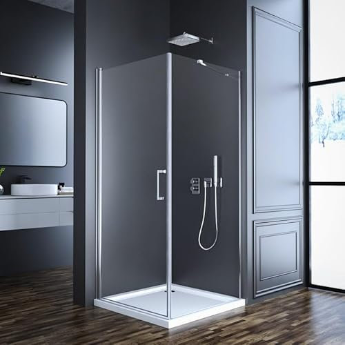 Eckeinstieg Duschkabine Schwingtür 75x75x195cm mit Seitenwand, Goezes Duschabtrennung 75x75cm Pendeltür Drehtür Rahmenlos Duschwand mit 6mm NANO ESG Sicherheitsglas, LINKS & RECHTS MONTIERBAR