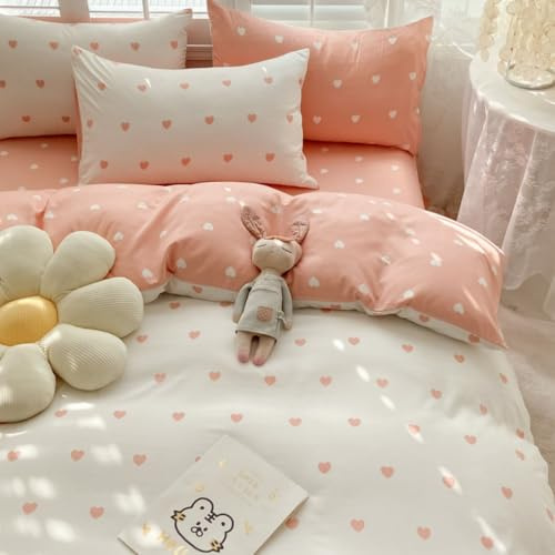 Freyamy Set Copripiumino 220x240 Amore Rosa Completo Lenzuola 2 Persone in Microfibra con Chiusura Lampo Reversibile Set Copripiumino Cuore con 2 Federe per Cuscini 65 x 65cm per Ragazze Bambine
