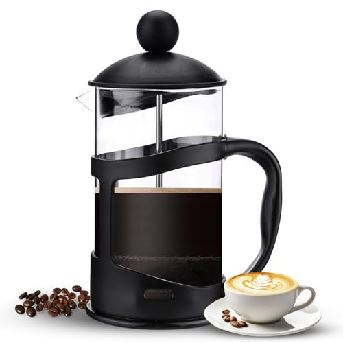 OZZMM 1000ml Cafetiere 8 Cup French Press Coffee Maker, Coffee Press and Tea Maker with Triple Filters, Heat Resistant Borosilicate Glass Caffettiere with Steel Plunger, Strong Body, Black