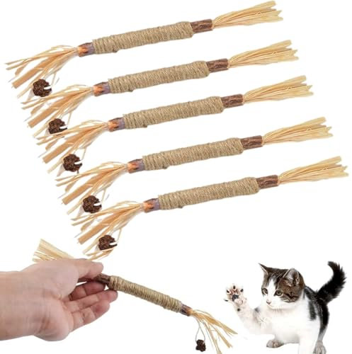 WeddHuis 5 Stück Katzenminze Sticks, Kausticks für Katzen, Katzen Zahnpflege Spielzeug, Dental Kau-Sticks helfen bei Zahnstein & Mundgeruch, Gesund Hygiene Zahnpflege