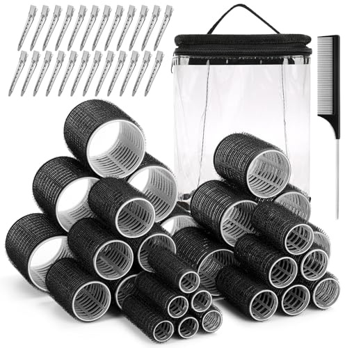 56 Pcs Hair Rollers Set for Blowout Look Long Hair, 30Pcs Rollers Hair Curlers in 5 Sizes with 24 Pcs Clips and Storage Bag for Long Medium Short Hair Volume